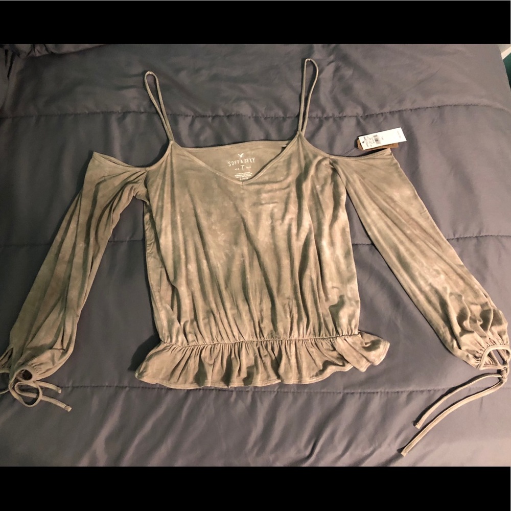 Green and white tie-dye off the shoulder top